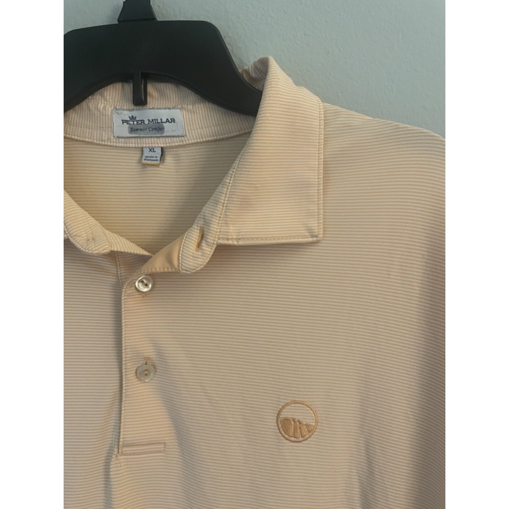 Peter Millar Summer Comfort Peach White Striped Short Sleeve Polo Shirt Men's XL